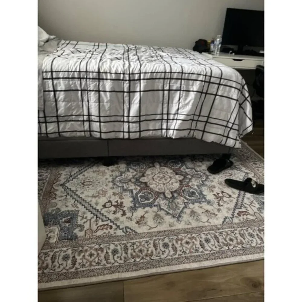 5x7 Soft Neutral Washable Rug Faux Cashmere Non-Slip Low-Pile Carpet, Light Grey